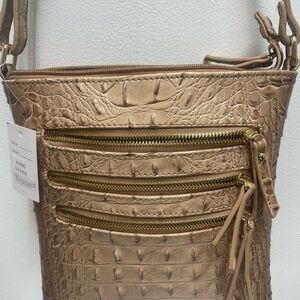 Crocodile Embossed Tan Shoulder Bag